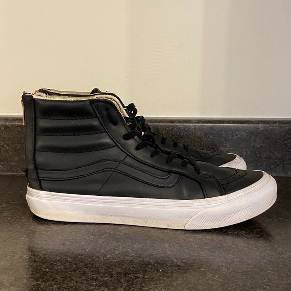 Vans Sk8 Hi Leather Black + Gold - Size 8 - Picture 2 of 8